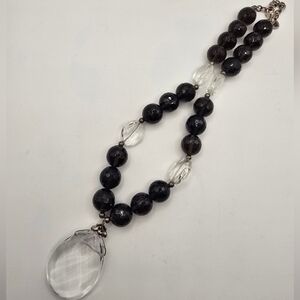 BARSE Smoky Quartz-Crystal Quartz-Sterling Silver-Chandelier Pendant Necklace